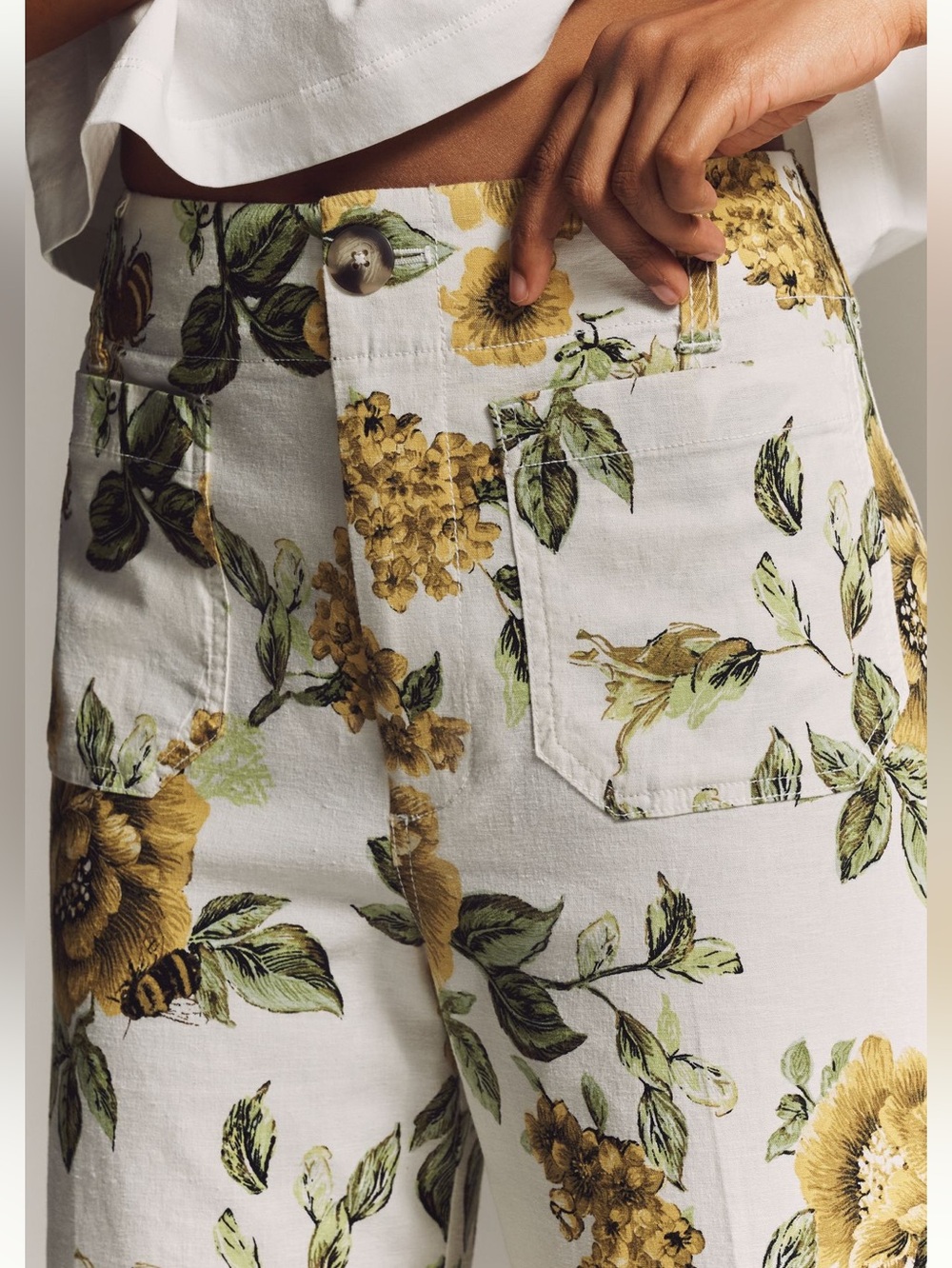 Anthropologie Colette Pants Maeve Linen Blend High Rise Cropped Wide Leg New 27 - Picture 3 of 15